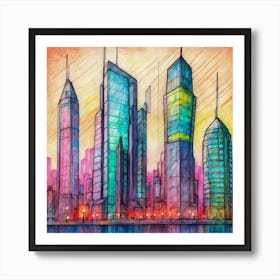 Cityscape Watercolor Painting Art Print