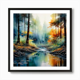 Watercolor Abstract Forest Landscape Studio Photography Complex Details High Detail Art Print