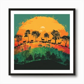 Sunset In The Forest Art Print