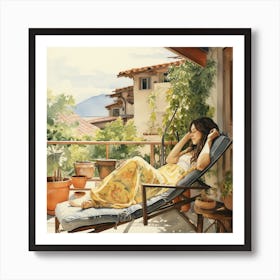 Woman Relaxing On Patio 1 Art Print