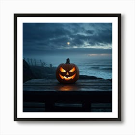 Halloween Pumpkin On The Beach 1 Art Print