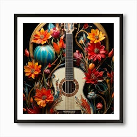 Guitar And Flowers Art Print