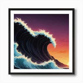 Big Wave At Sunset Art Print