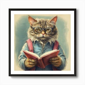 Cat Reading A Book 2 Art Print