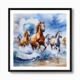 Horses Running On The Beach 1 Art Print
