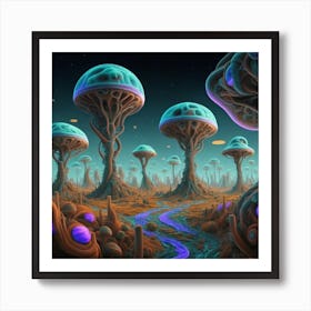Psychedelic Mushroom Landscape Art Print