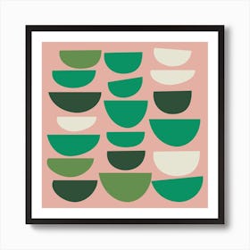 Cute Pink and Green Geometric Bowl Shapes Art Print