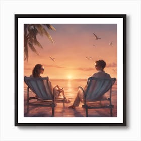 Couple Sitting On Chairs At Sunset Art Print