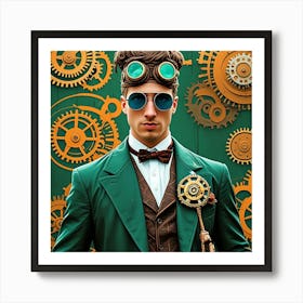 Steampunk Men's After Diner Fashion Cubism Style Poster