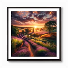 Lavender Fields At Sunset Art Print