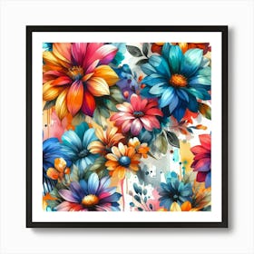 Watercolor Flowers Seamless Pattern 1 Art Print