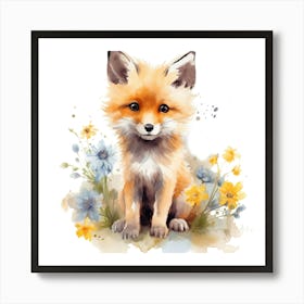 Fox With Flowers Art Print