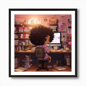 Afro Girl At Desk Art Print