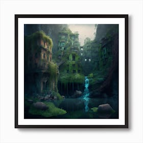 Myeera Abandoned City Overgrown With Moss And Ivy Rustic Futuri 320881f1 2a17 4ee5 A58d Bccc3cc78a4f Art Print