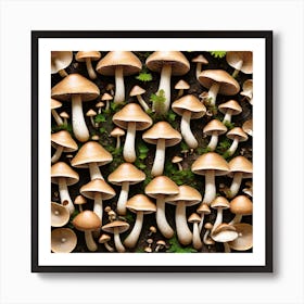 Mushrooms On Moss 1 Art Print