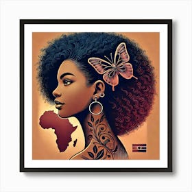 African Woman With Butterfly Art Print