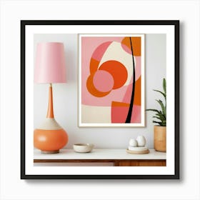 Mid Century Modern Abstract Pink Orange Art Print 1 Art Print