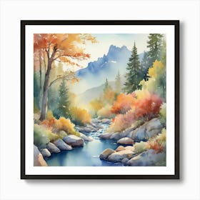 Watercolor Of A River Painting 1 Art Print