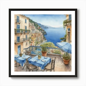 Sorrento Italy Blue Drawing Art Print 3 Art Print