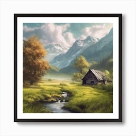 Cabin In The Mountains Art Print