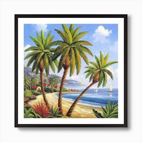 Three palm trees on the sea coast 5 Art Print