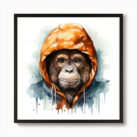 Watercolour Cartoon Orangutan In A Hoodie 2 Art Print