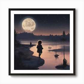 Little Girl In The Moonlight Art Print