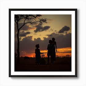 Silhouette Of African Women At Sunset Art Print