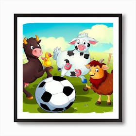 Farm Animals Playing Soccer 1 Art Print