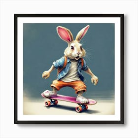 Rabbit On Skateboard Art Print