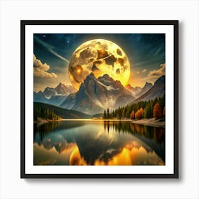 Full Moon Over Lake Art Print