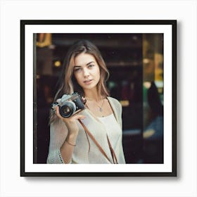 Firefly Young Lady, Posing, Camera, Blurry Effect, Shop Window, Retro Style, Minimal Colors, Soft Fo (11) Art Print