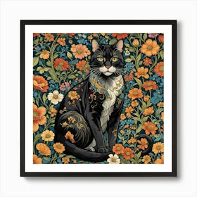 Cat In Flowers 3 Art Print