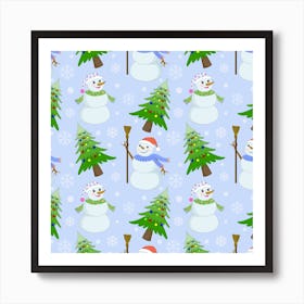 New Year Christmas Snowman Pattern, Art Print