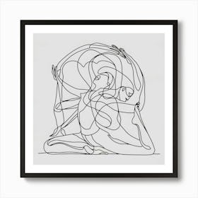 Line Art Woman In A Circle, Yoga Poses Art Print