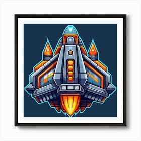 Futuristic Spaceship With Orange And Blue Colors Art Print