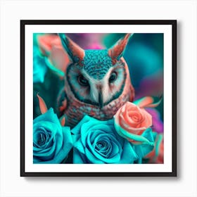 owl with dolphin colors, Chameleon roses 2 Art Print