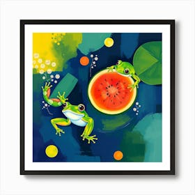 Frogs And Watermelon 1 Art Print