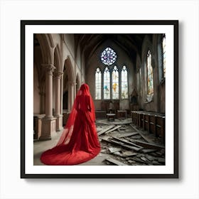 Red Dress In A Church Art Print