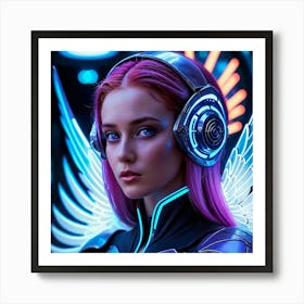 Futuristic Girl With Headphones 1 Art Print