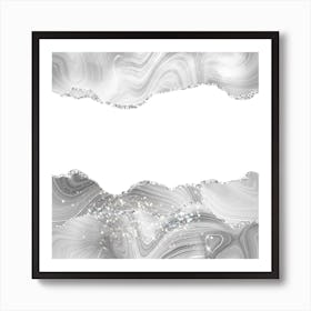 White & Silver Glitter Agate Texture 05 Art Print
