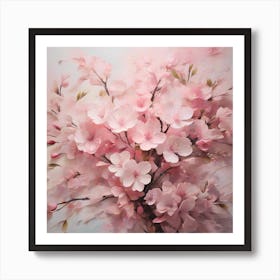 The delicate pink petals of the sakura, creating a sense of movement and life, optimistic painting Art Print