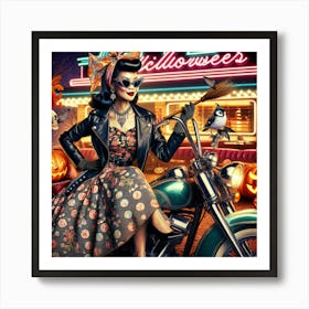 Retro Biker Chic, Halloween Theme, Pop Art Art Print