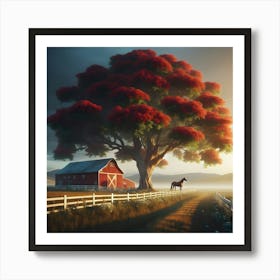 Horse And A Tree Art Print