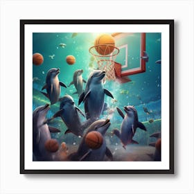 Dolphins Playing Basketball Art Print