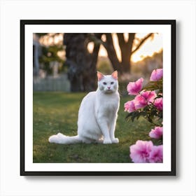 White Cat In The Garden Art Print