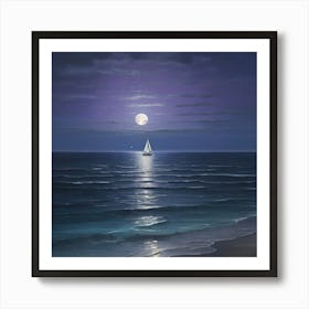 Sailboat At Night Art Print