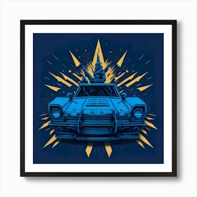 Car Blue Artwork Of Graphic Design Flat (64) Art Print