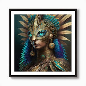 Firefly A Modern Illustration Of A Fierce Native American Warrior Peacock Iguana Hybrid Femme Fatale (17) Art Print