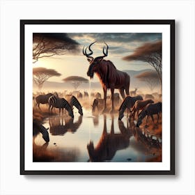 Antelopes Drinking Water 1 Art Print